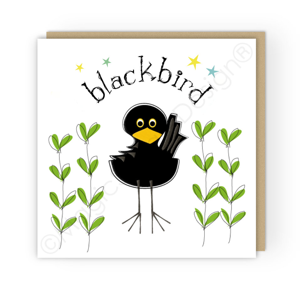 Blackbird Stars Greetings Card