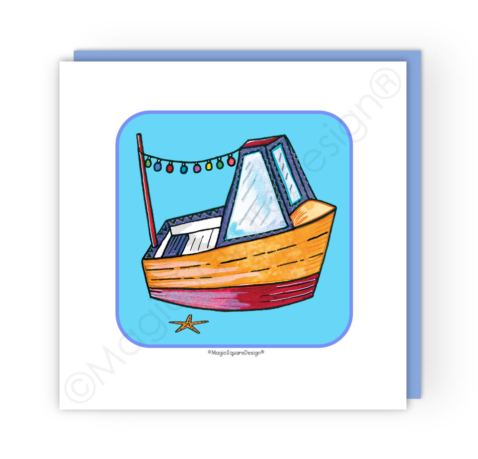Blue Boat Greetings Card