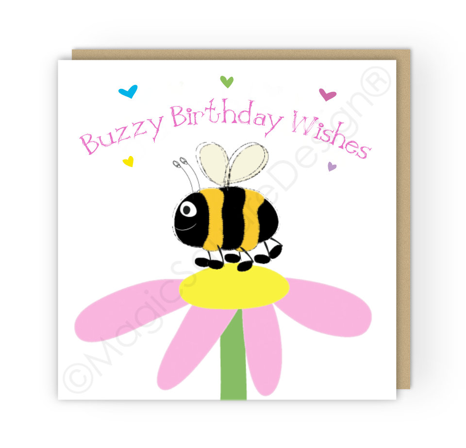 Bumblebee Buzzy Birthday Hearts Greetings Card