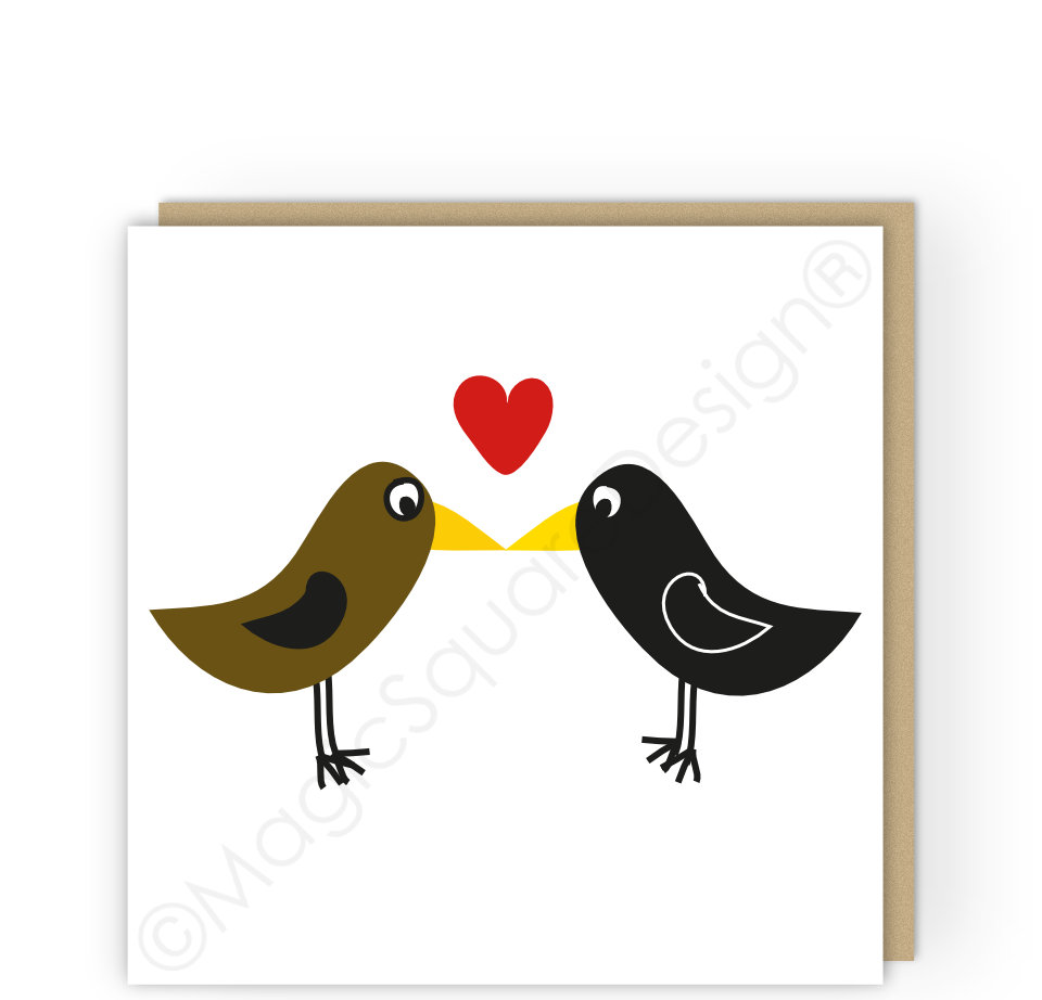 Kissing Blackbirds Greetings Card