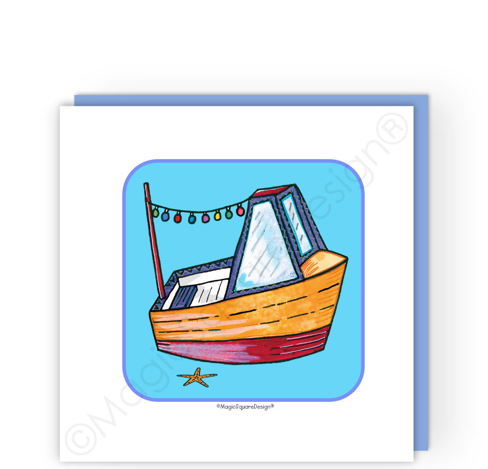 Blue Boat Greetings Card