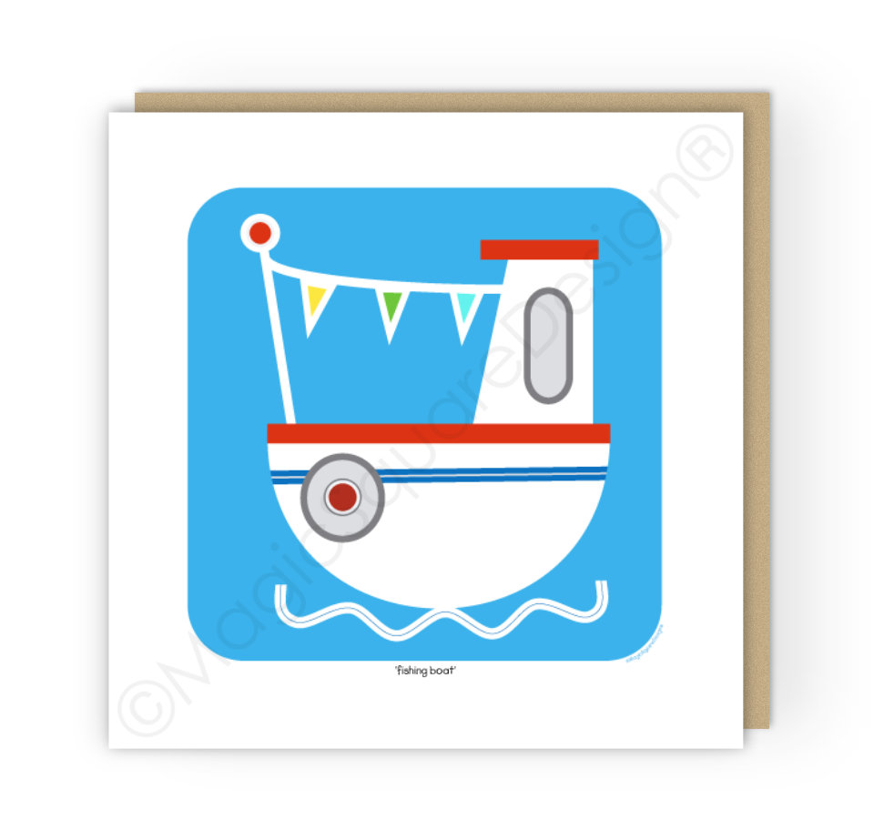 Coastal Elements Fishing Boat Greetings Card
