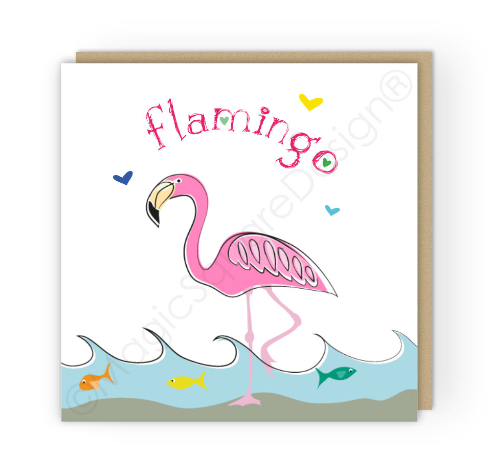 Flamingo Hearts Greetings Card