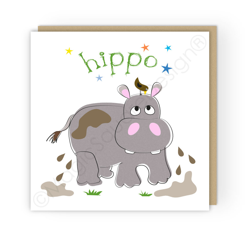 Hippo Stars Greetings Card
