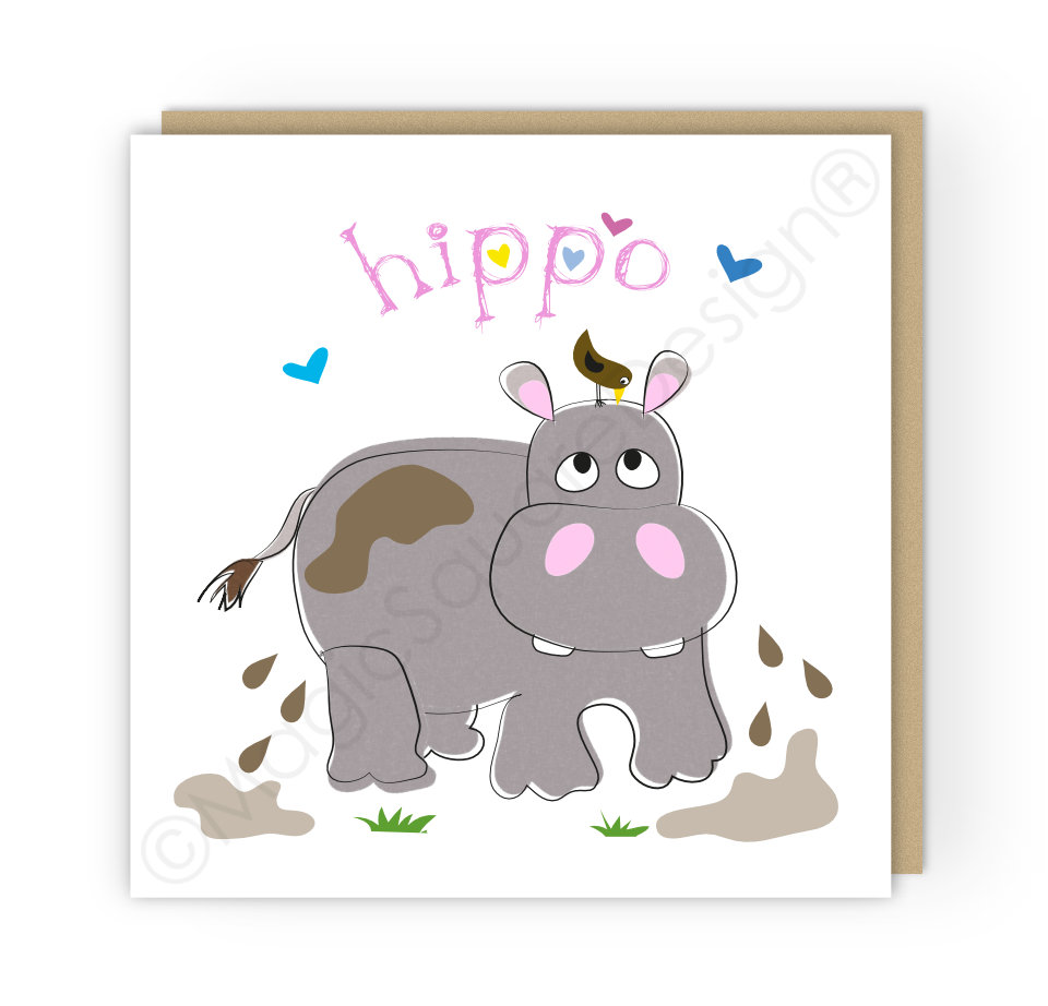 Hippo Hearts Greetings Card