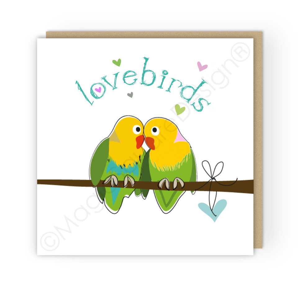 Lovebirds Teal Hearts Greetings Card