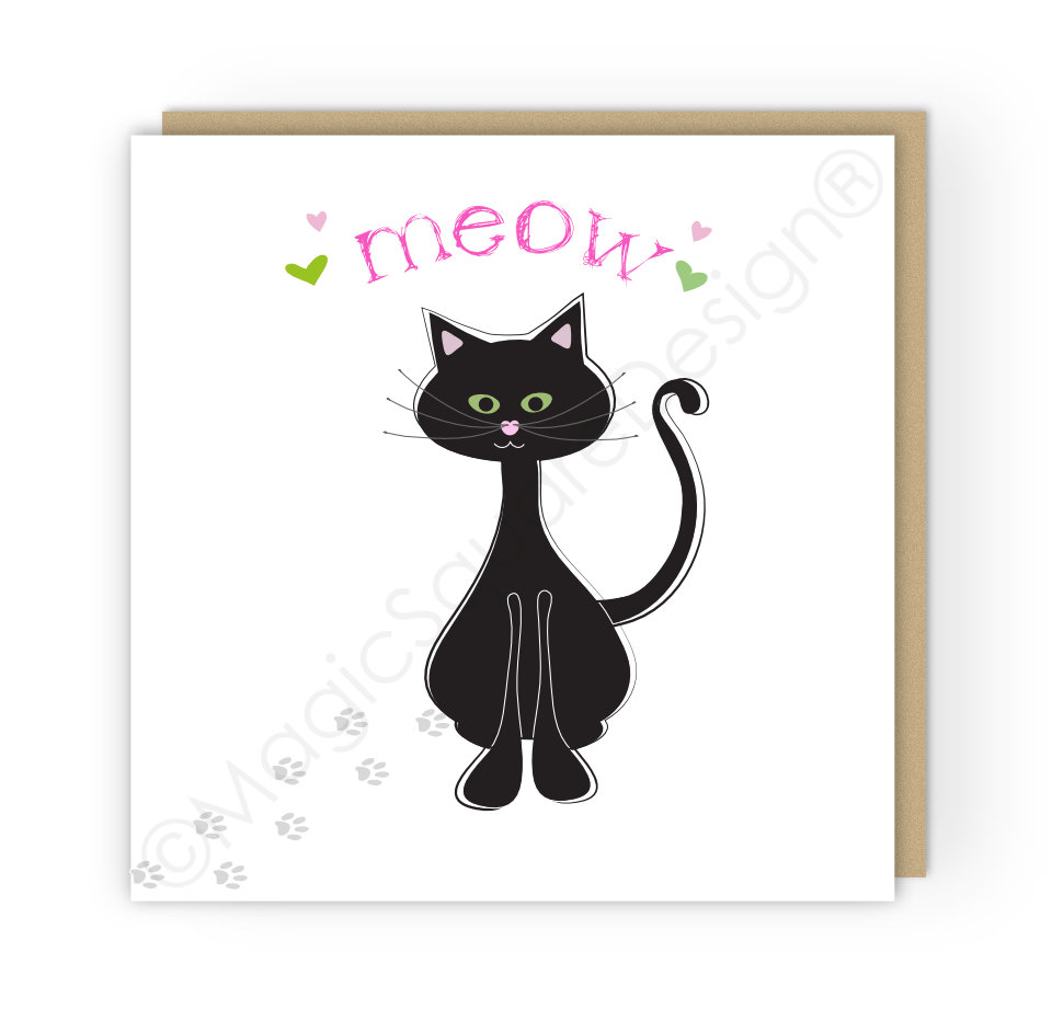 Meow Cat Hearts Greetings Card