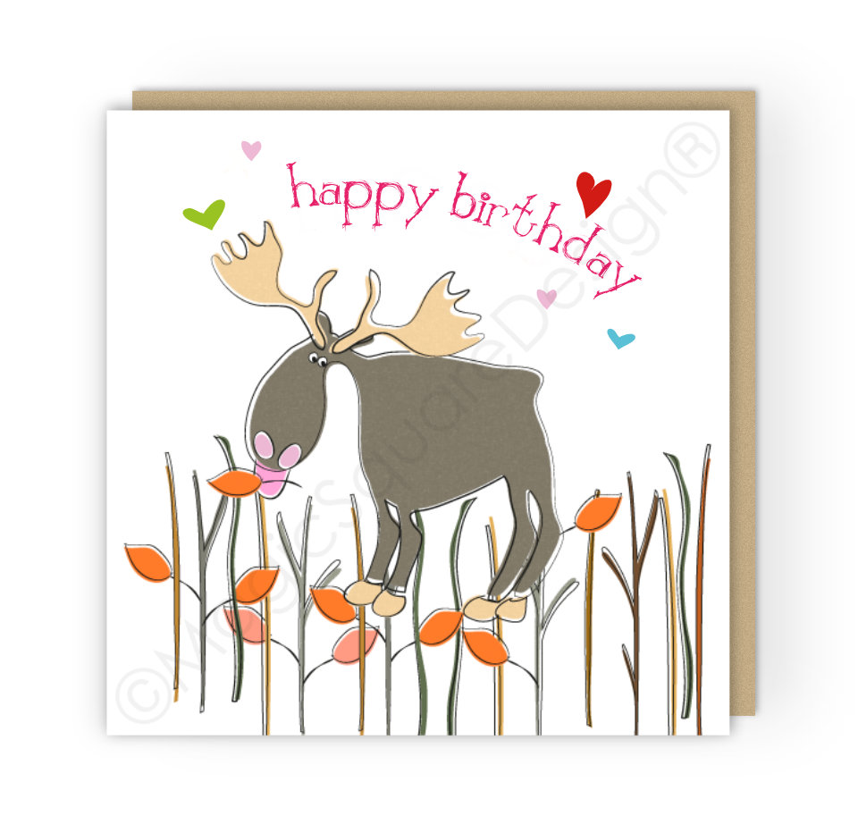 Moose Happy Birthday Hearts Greetings Card