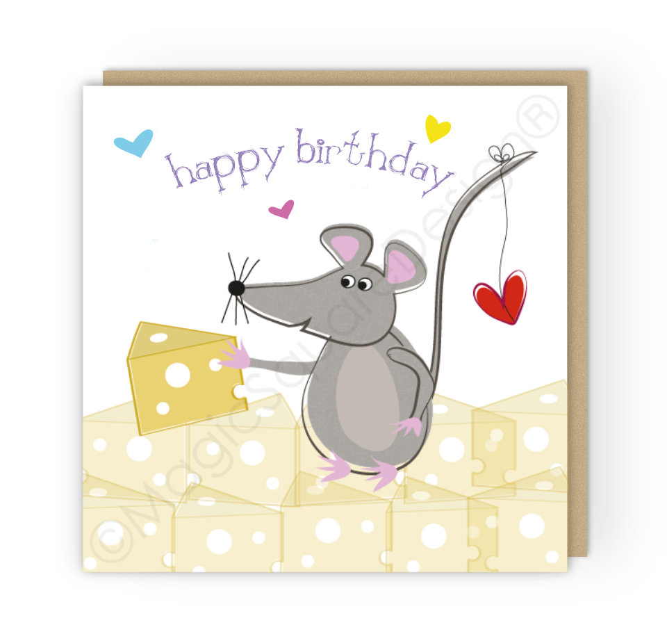 Mouse Happy Birthday Hearts Greetings Card