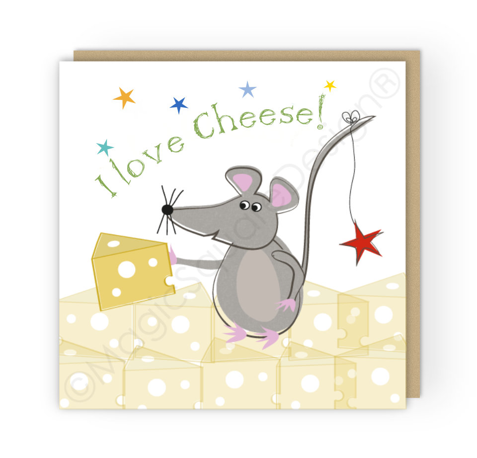 Mouse 'I Love Cheese' Greetings Card