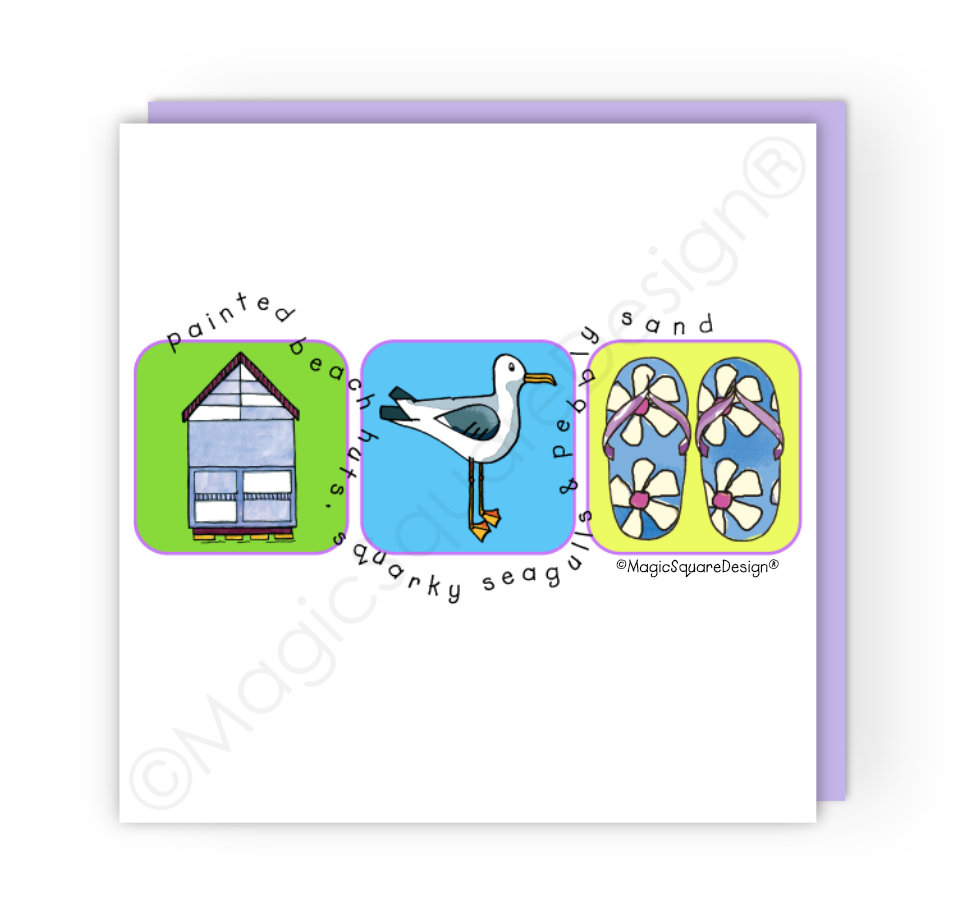 Painted Beach Huts Greetings Card