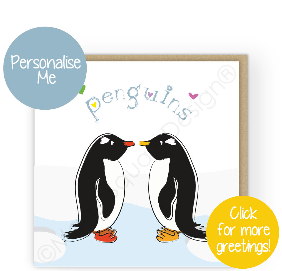 Penguin Hearts Greetings Cards