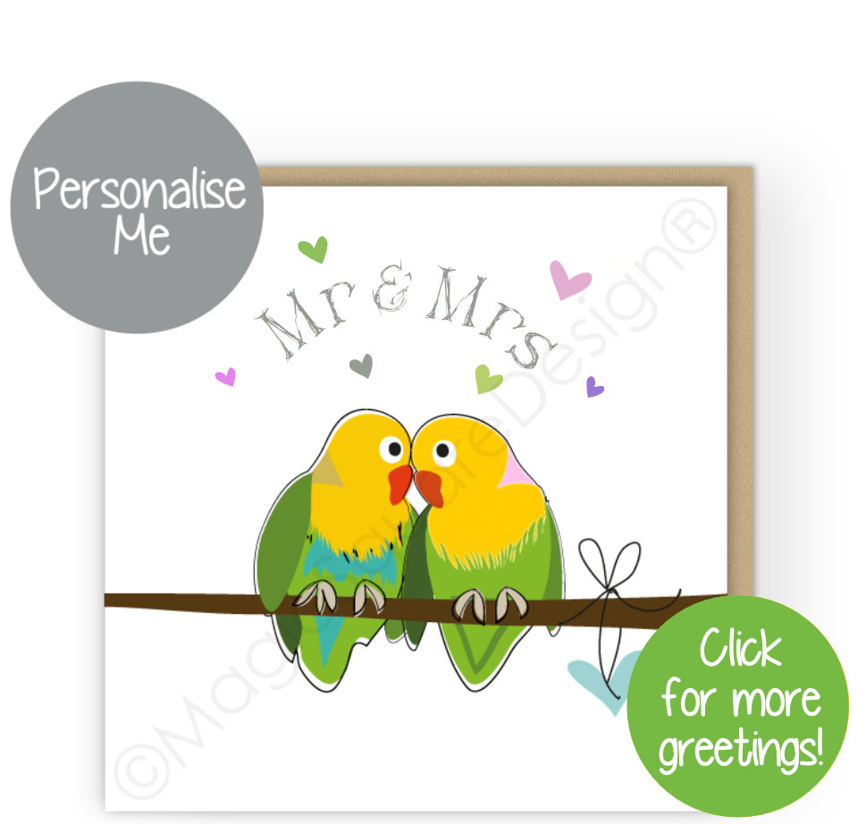 Lovebirds Grey Greetings Cards