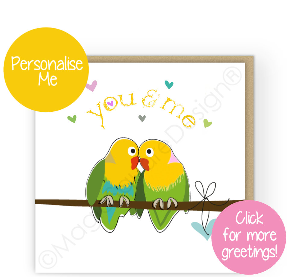 Lovebirds Yellow Greetings Cards
