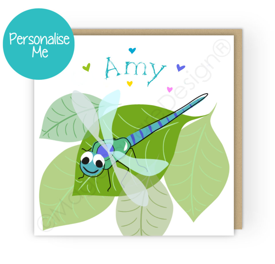 Personalised Dragonfly Hearts Greetings Card