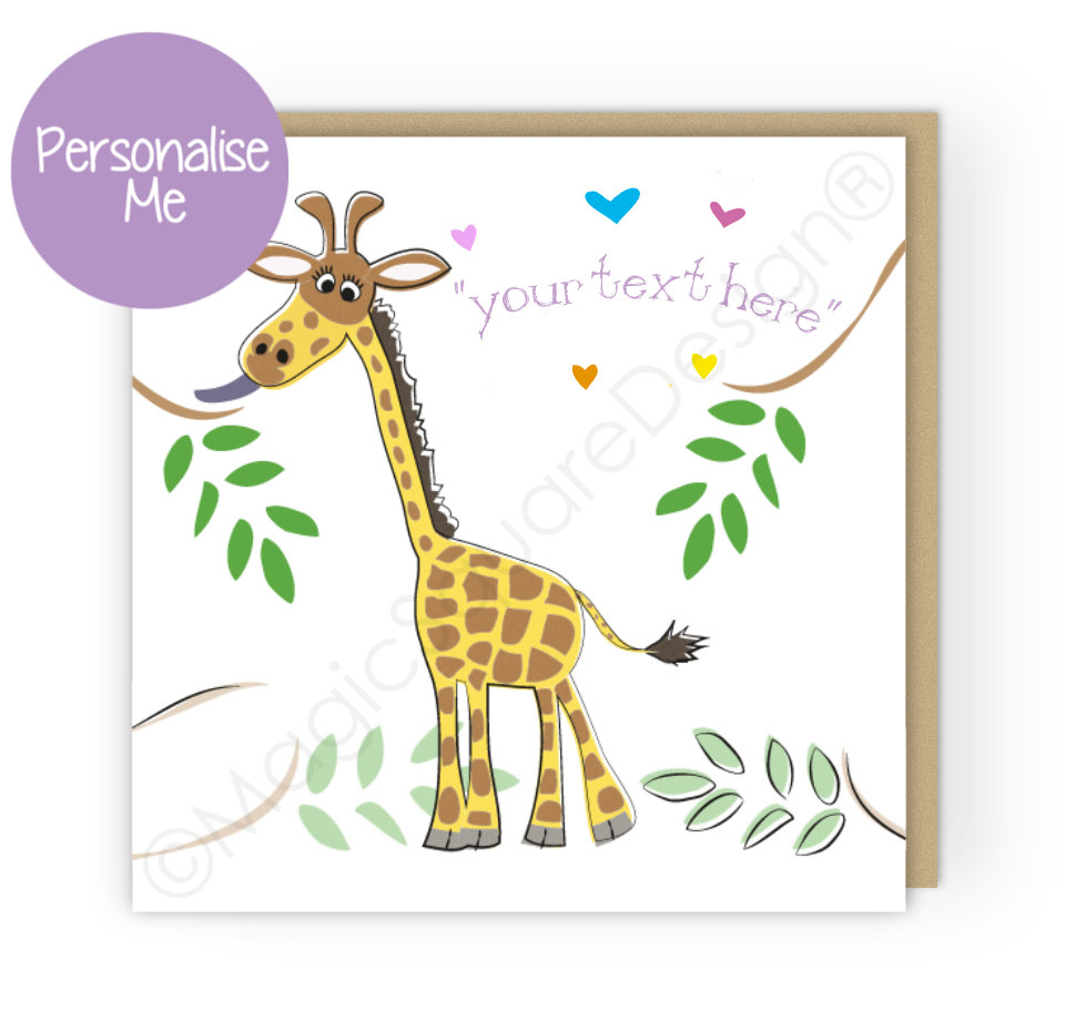 Personalised Giraffe Hearts Greetings Card