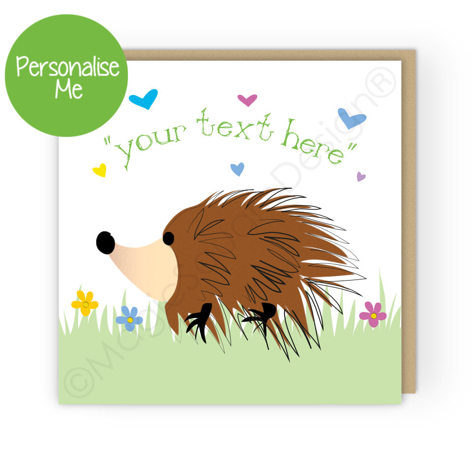Personalised Hedgehog Hearts Greetings Card