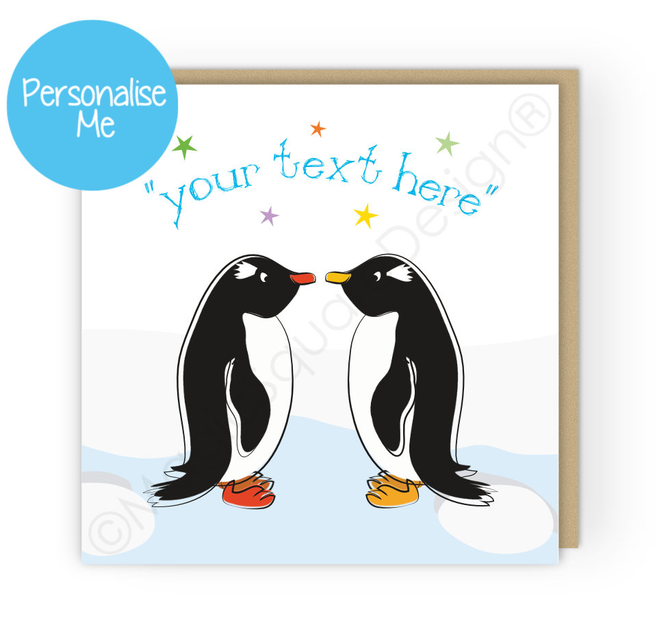 Personalised Penguins Stars Greetings Card