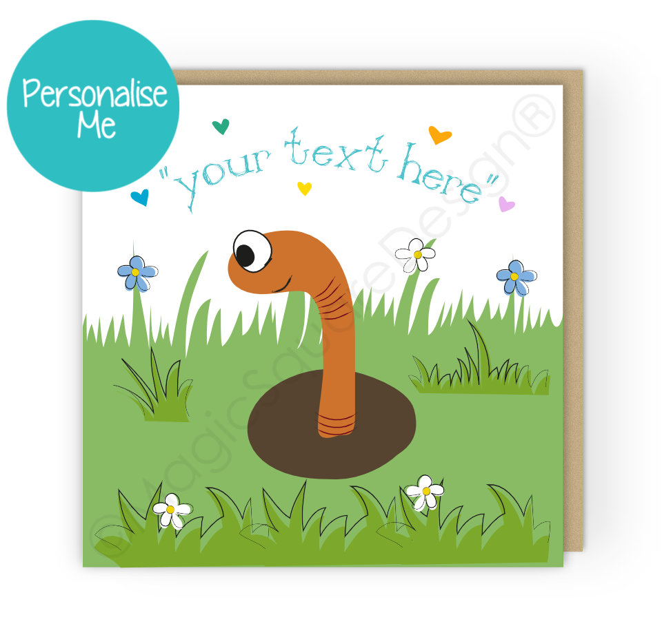 Personalised Worm Hearts Greetings Card