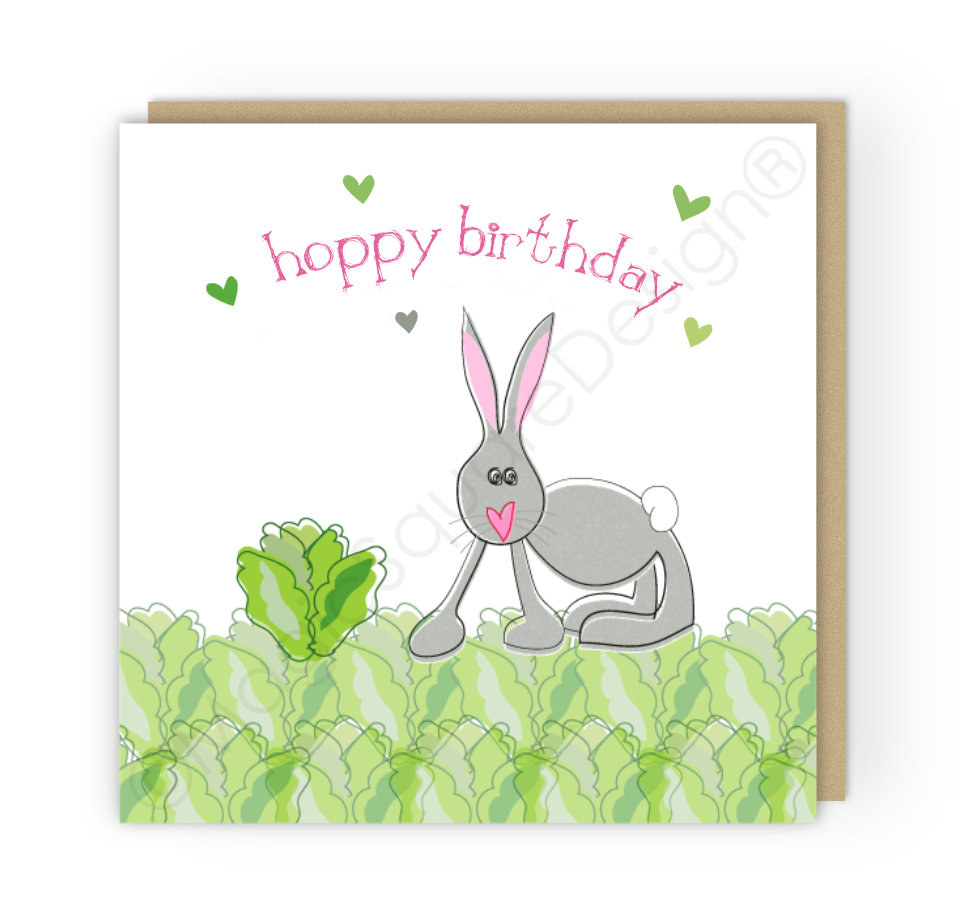 Rabbit Hoppy Birthday Hearts Greetings Card