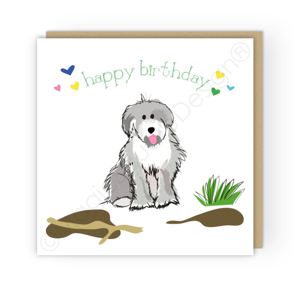 Woof Dog Happy Birthday Hearts Greetings Card