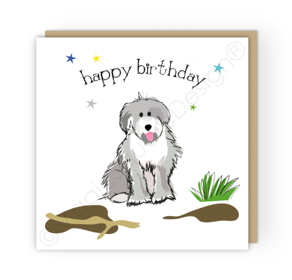Woof Dog Happy Birthday Stars Greetings Card