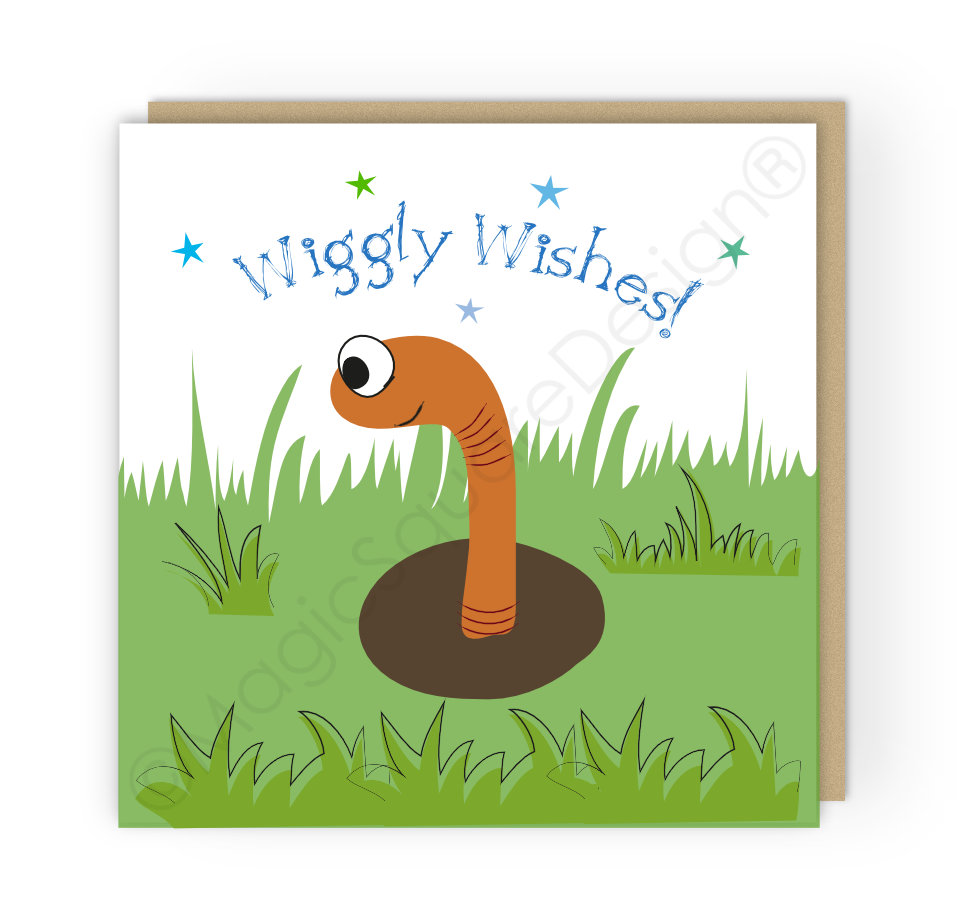 Worm 'Wiggly Wishes' Stars Greetings Card